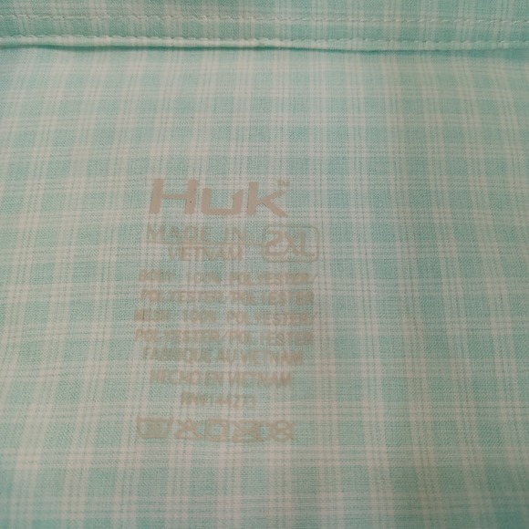 Huk Short Sleeve Lightweight Stretch Button Up Shirt Men's 2XL Aqua - Picture 3 of 5